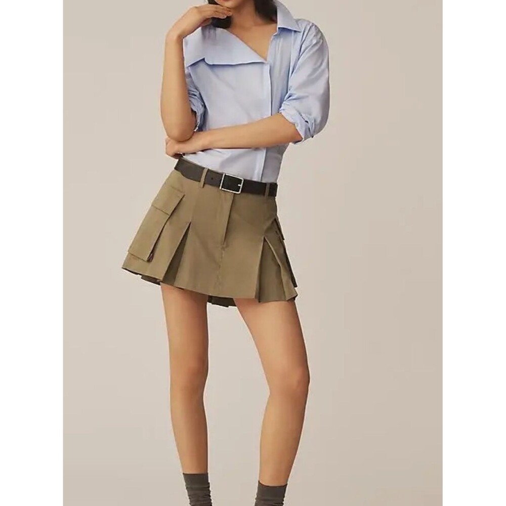 Pilcro Khaki Green Pleated Cargo Skort Size 28 100% cotton
